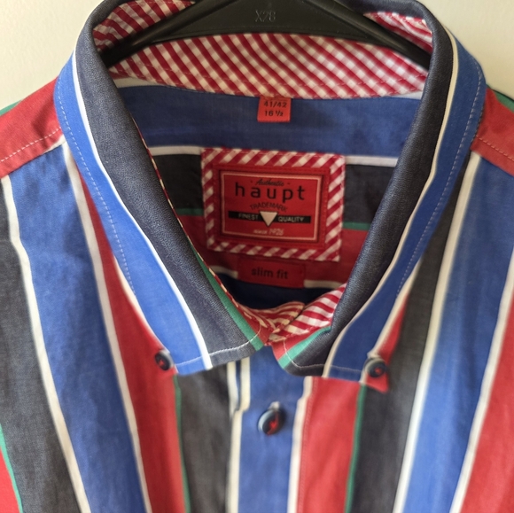 Haupt Slim Fit Button Down Striped Multicolor Men's Shirt L 16.5 - Picture 2 of 11